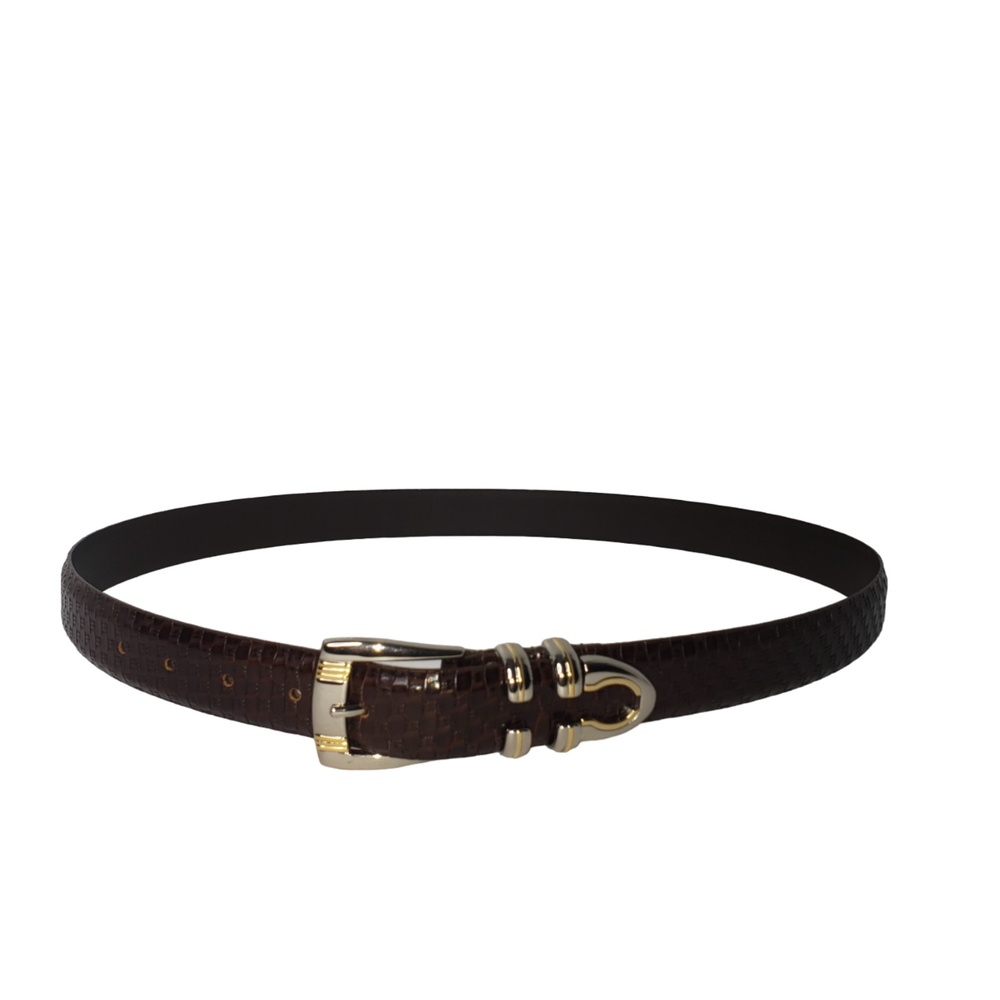 Brown Italian Leather Belt with Silver Hardware Mens Size 40